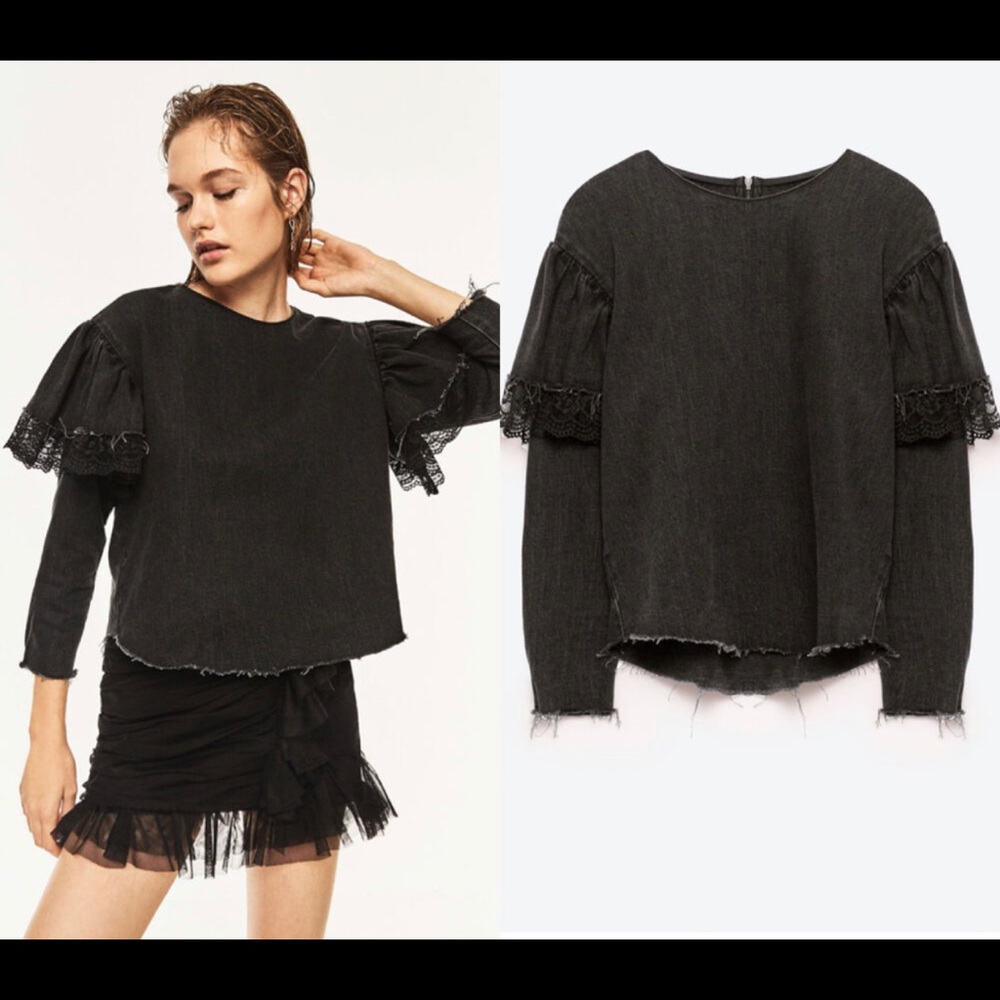 Zara frilled denim top